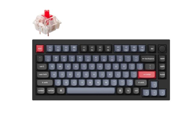 Keychron Q1 QMK Custom HotSwappable Gateron Phantom Red Switch Mechanical Keyboard Full Assembled Carbon Black RGB with Knob Russian Layout