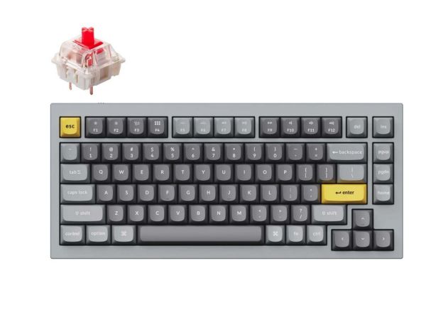 Keychron Q1 QMK Custom HotSwappable Gateron Phantom Red Switch Mechanical Keyboard Full Assembled Space Grey RGB with Knob Russian Layout