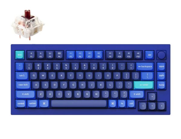 Keychron Q1 QMK Custom HotSwappable Gateron Phantom Brown Switch Mechanical Keyboard Full Assembled Navy Blue RGB with Knob Russian Layout