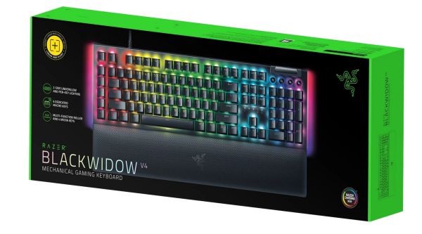 Razer Keyboard mechanical BlackWidow V4, 114key, Yellow Switch, USB-A, EN, RGB, black