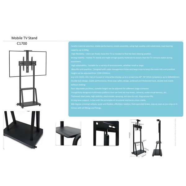 TV Mount Allscreen C1700, 40"-70", TV Mount With Roller, Black