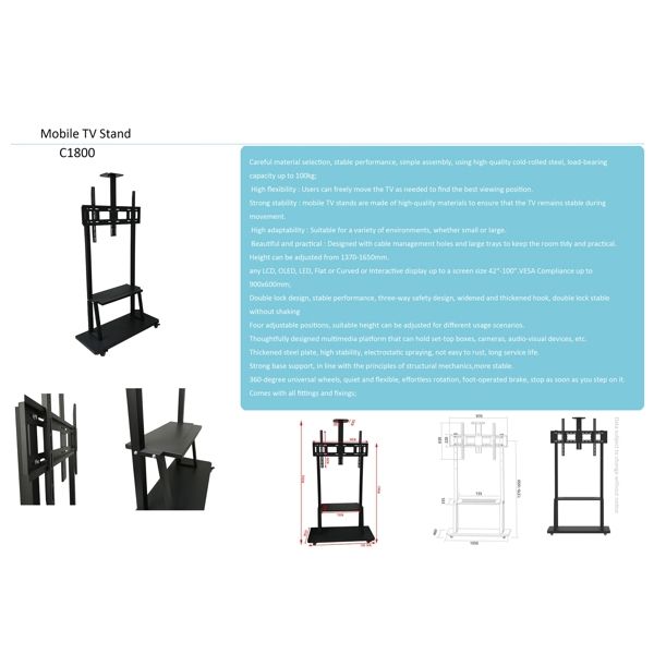 TV Mount Allscreen C1800, 42"-100", TV Mount With Roller, Black