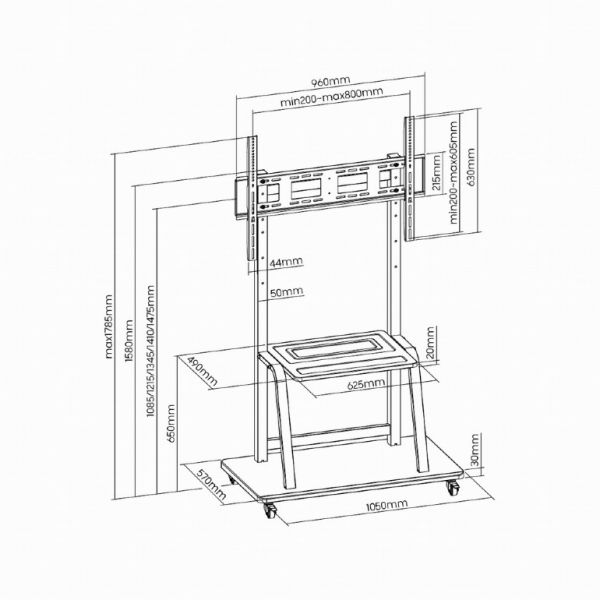 TV stand: Gembird TVS-100F-01 TV floor stand with caster wheels 37"-100"