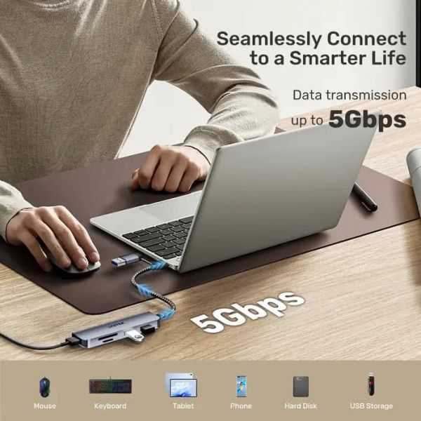 UNITEK uHUB P5+ 5-in-1 USB 5Gbps Hub with SD and Micro SD Card Reader